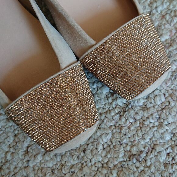 French Sole Via Ballet Flat with bling crystals in Beige size 7B - Picture 7 of 14